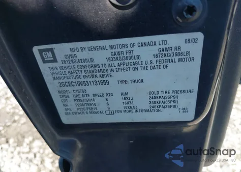 2003 Chevrolet Silverado 1500 Ls from USA, damaged, VIN 2GCEC19V531131659